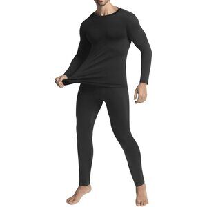 Men's Black Long Johns Imported Thermal Underwear Fleece Lined for Cold Weather